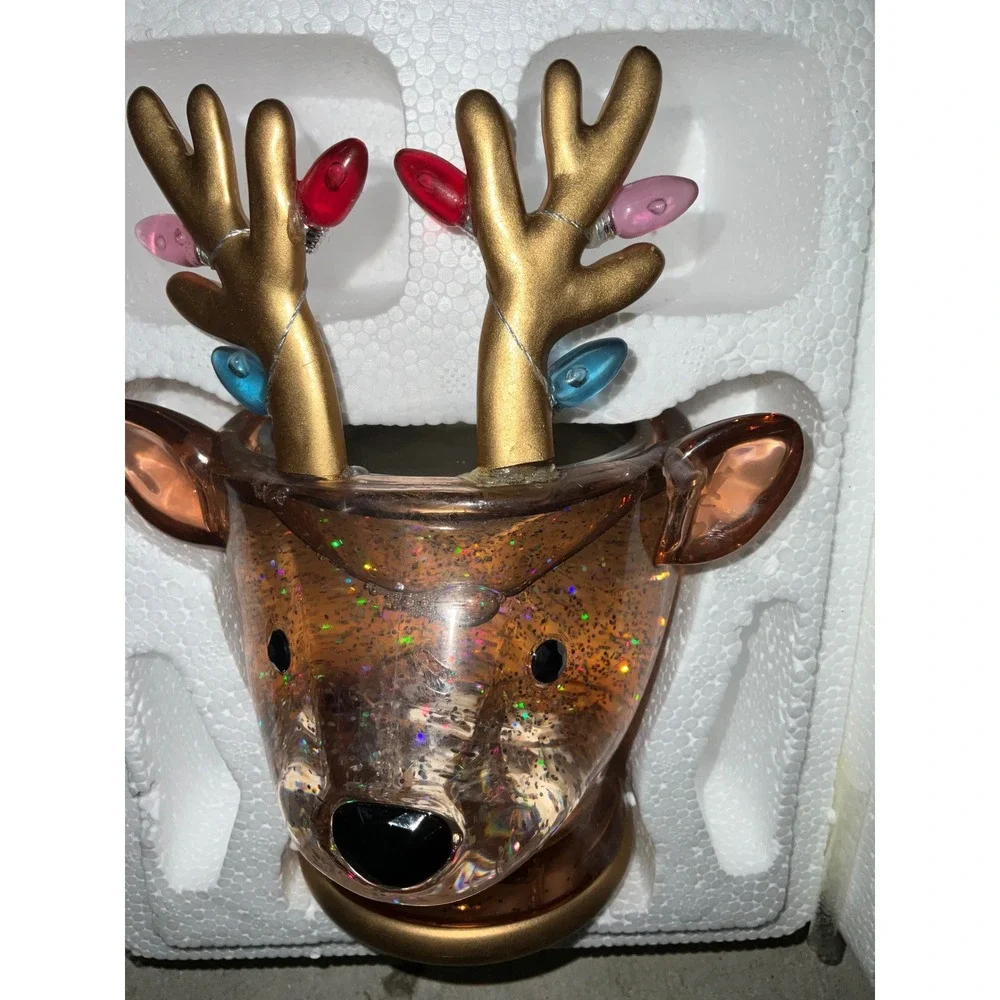 Bath and Body Works Candle Holder Reindeer Water Globe Glitter Gold Antler